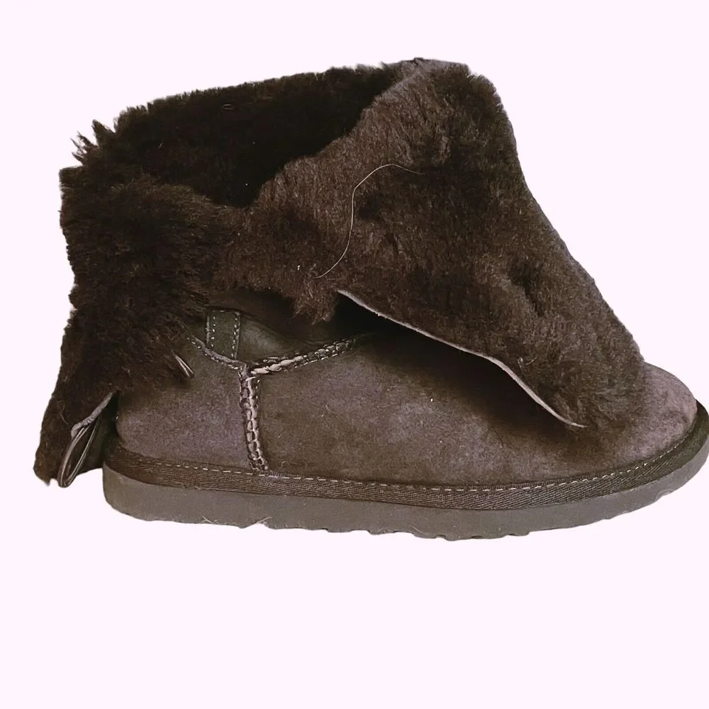 Ugg Australia Bailey Triplet Sherpa‎ Lined Button Boots Brown Sz 4 US 34 EU